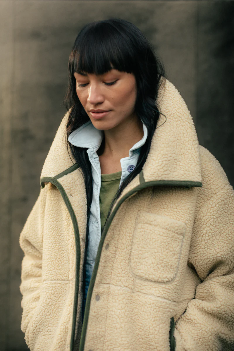 Damsons Borg Fleece Jacket Natural - Image 2