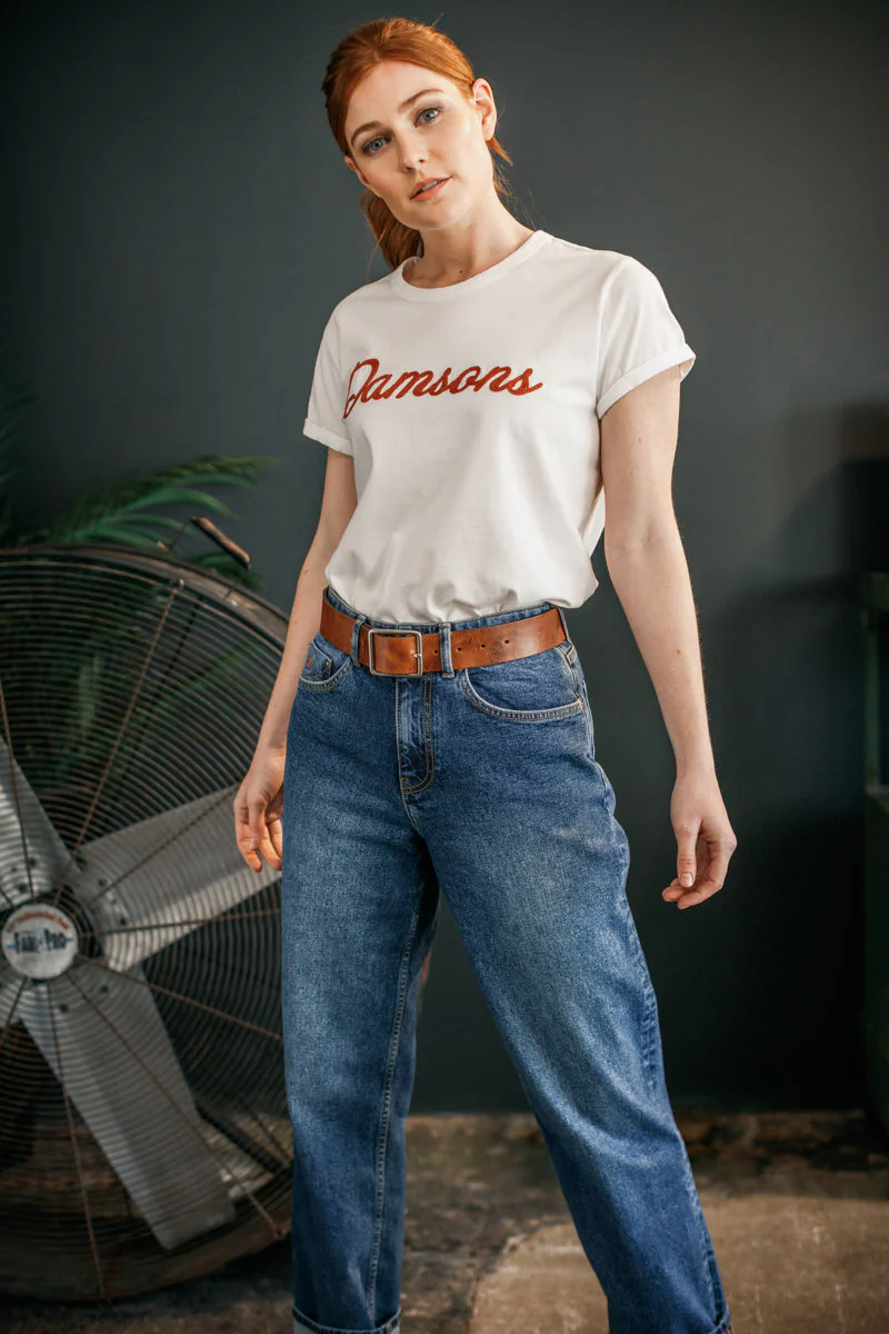Damsons Red Logo T-Shirt White - Image 2