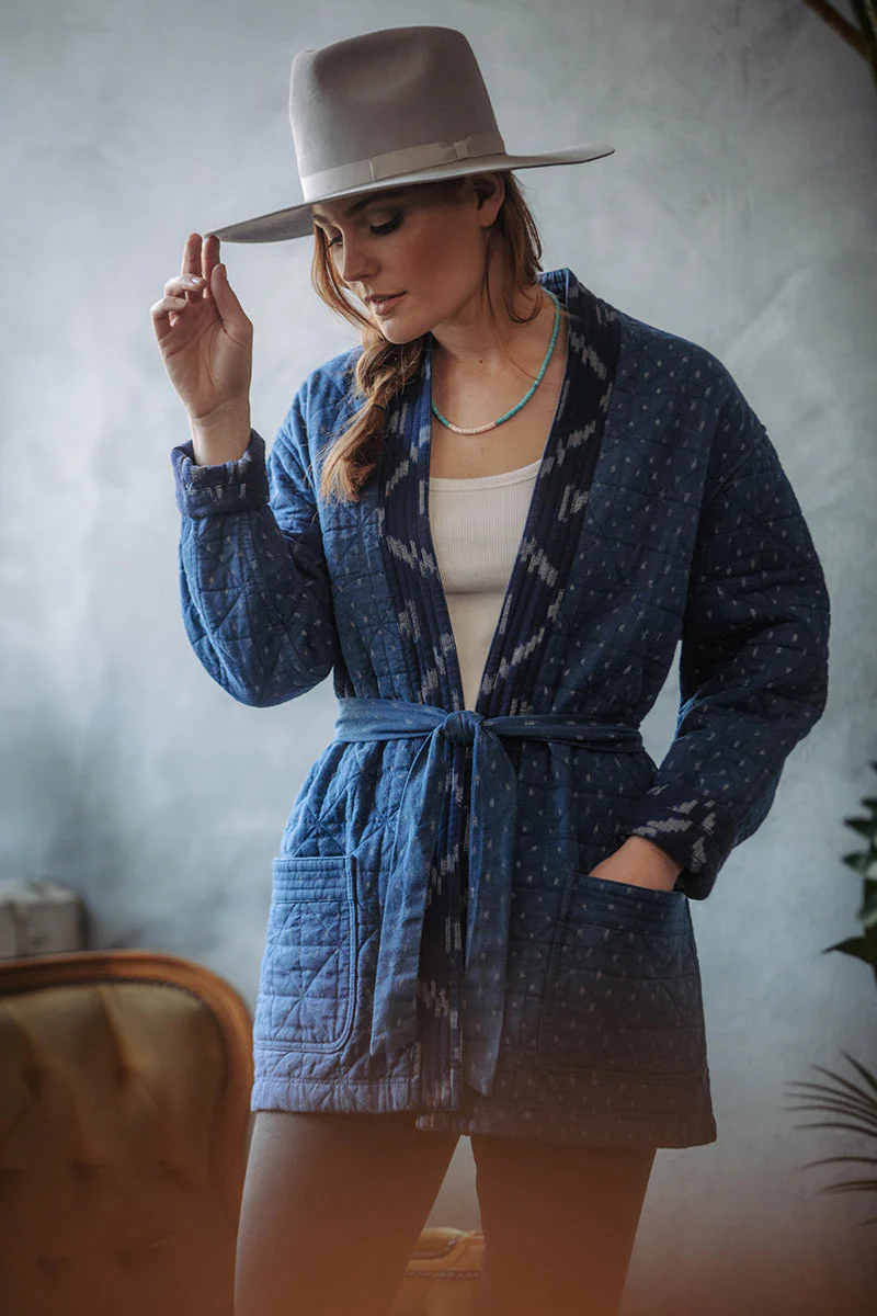 Damsons Hanten Quilted Jacket Indigo - Image 2
