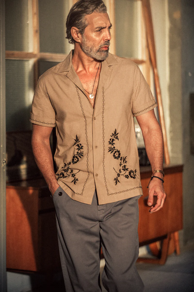 Luca Embroidered Shirt Tan - Image 3