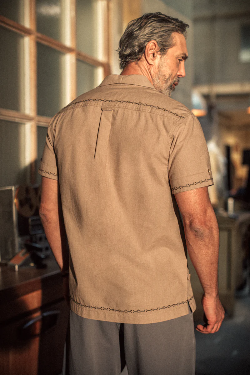 Luca Embroidered Shirt Tan - Image 4