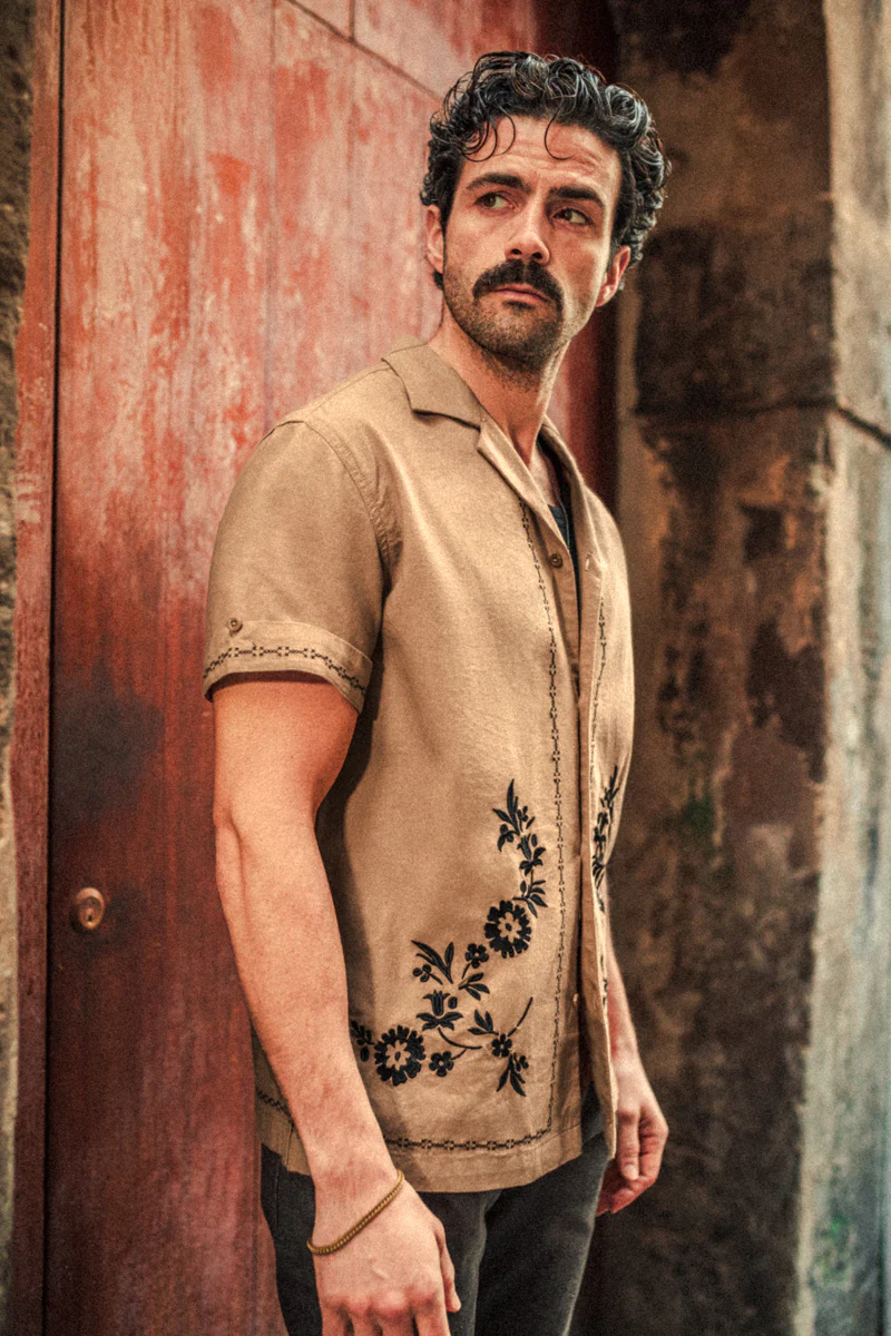 Luca Embroidered Shirt Tan - Image 5