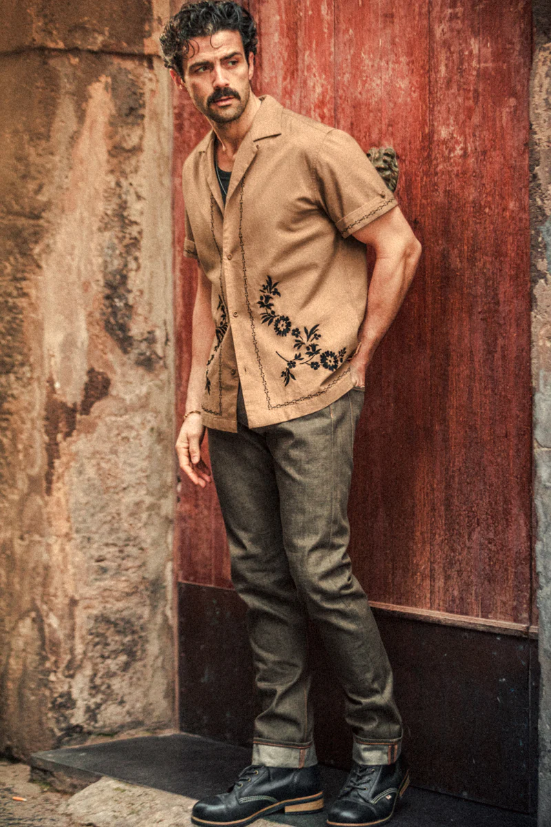 Luca Embroidered Shirt Tan - Image 6