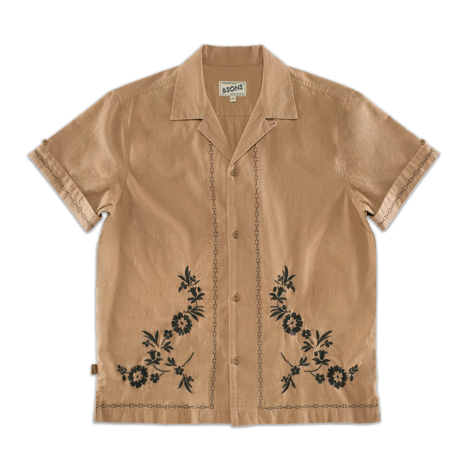 Luca Embroidered Shirt Tan - Image 7