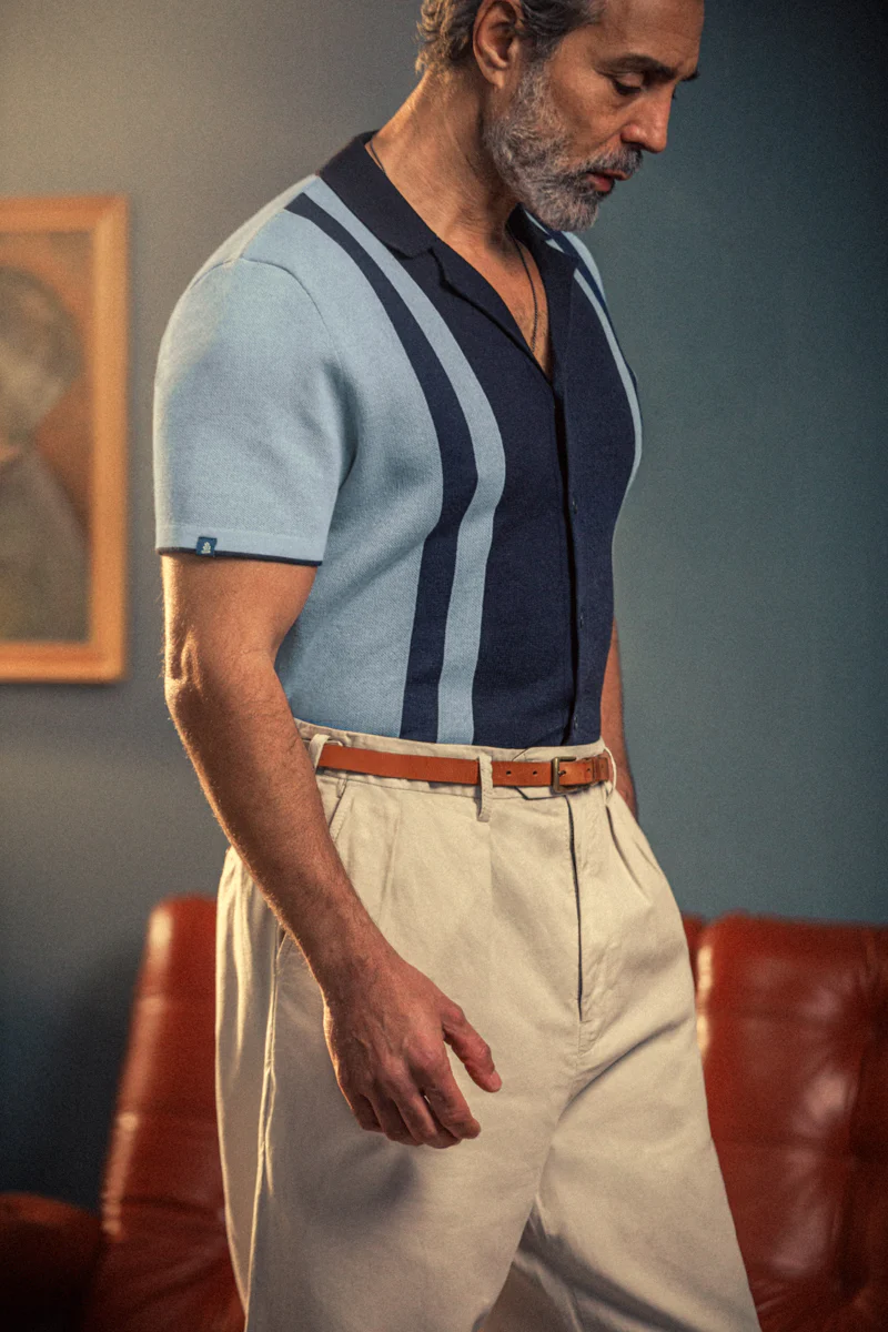 Milano Knitted Polo Shirt Blue - Image 3