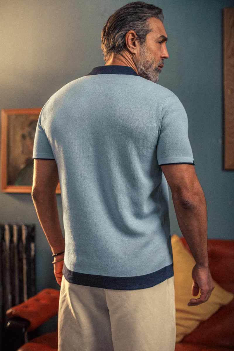 Milano Knitted Polo Shirt Blue - Image 4