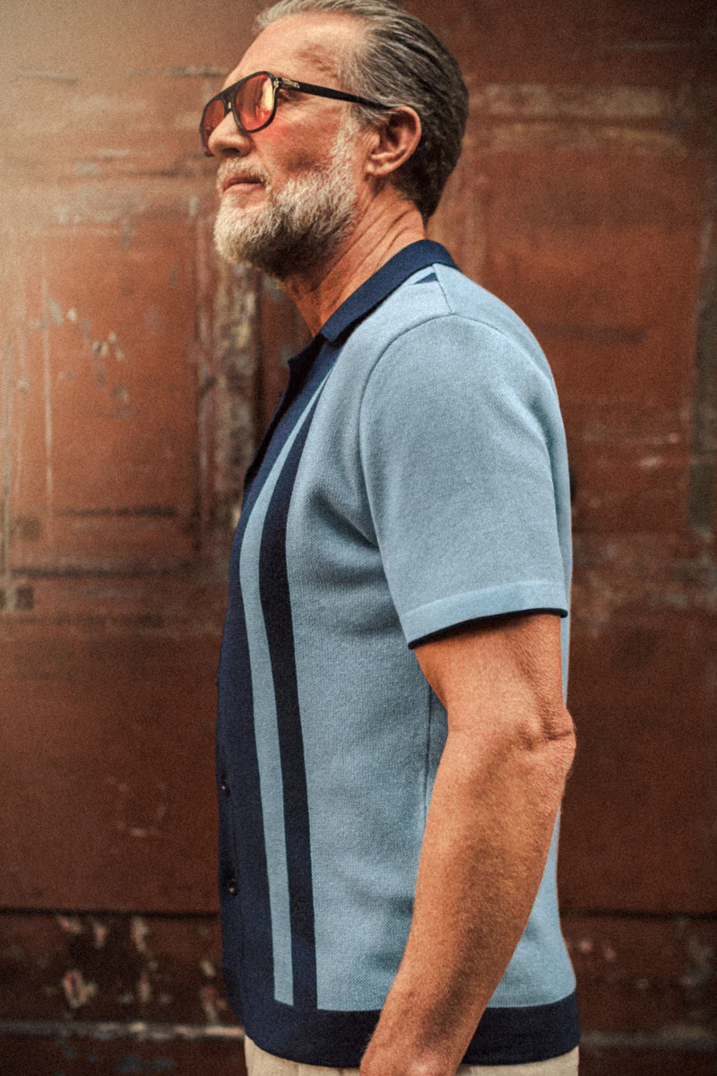 Milano Knitted Polo Shirt Blue - Image 6