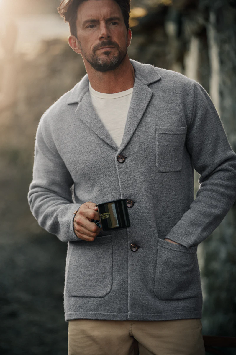 SALVAGE STOCK Denton Merino Wool Blazer Grey Marl - Image 3
