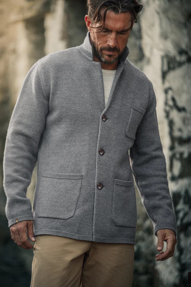 SALVAGE STOCK Denton Merino Wool Blazer Grey Marl - Image 4