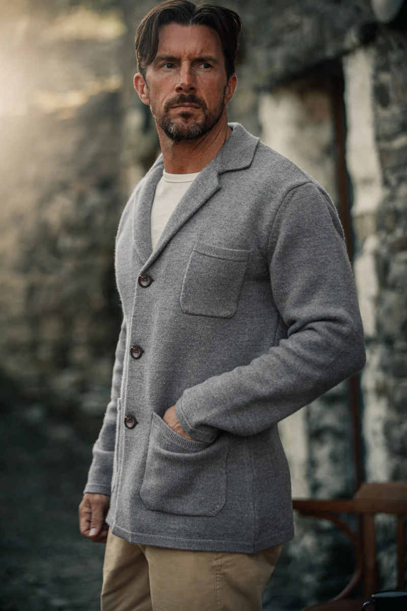 SALVAGE STOCK Denton Merino Wool Blazer Grey Marl - Image 6
