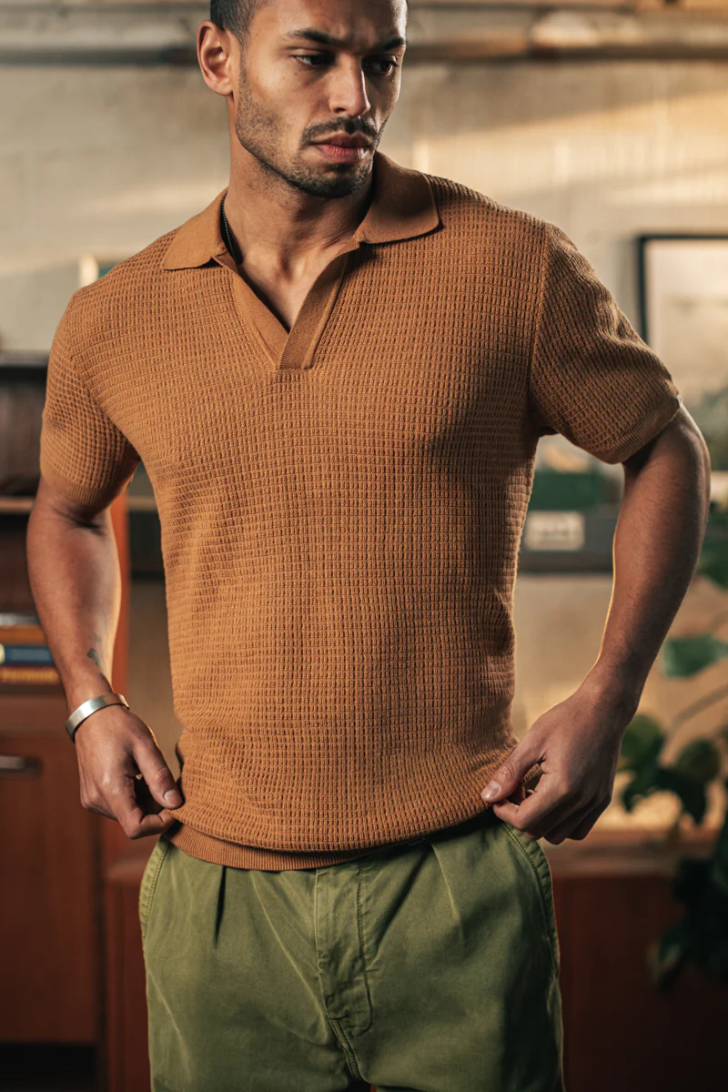 SALVAGE STOCK &SONS Rialto Knitted Polo Tan - Image 3