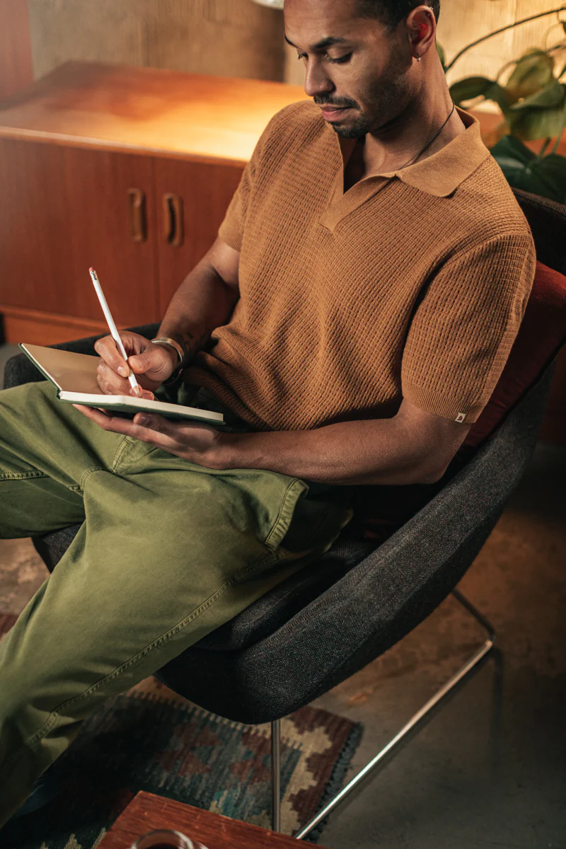 SALVAGE STOCK &SONS Rialto Knitted Polo Tan - Image 4