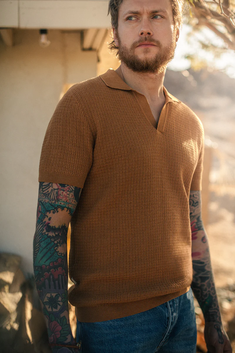 SALVAGE STOCK &SONS Rialto Knitted Polo Tan - Image 5