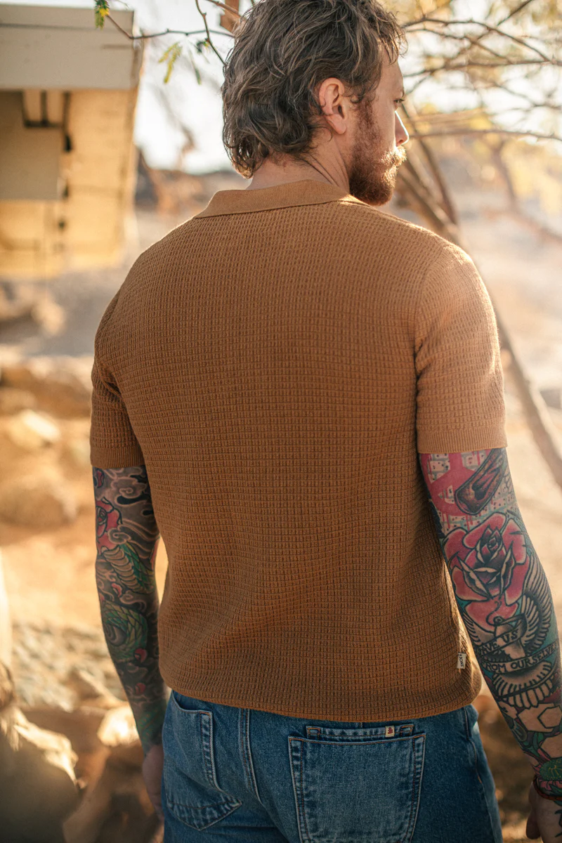 SALVAGE STOCK &SONS Rialto Knitted Polo Tan - Image 6