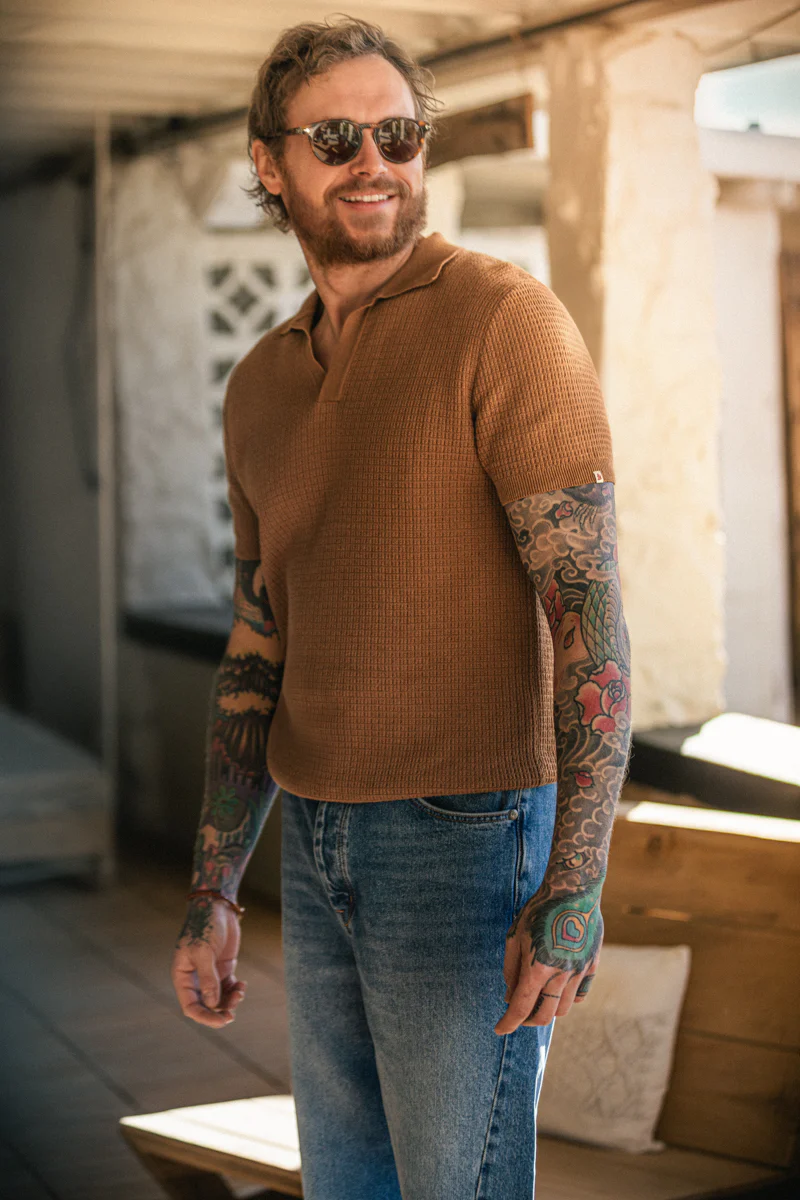 SALVAGE STOCK &SONS Rialto Knitted Polo Tan - Image 8