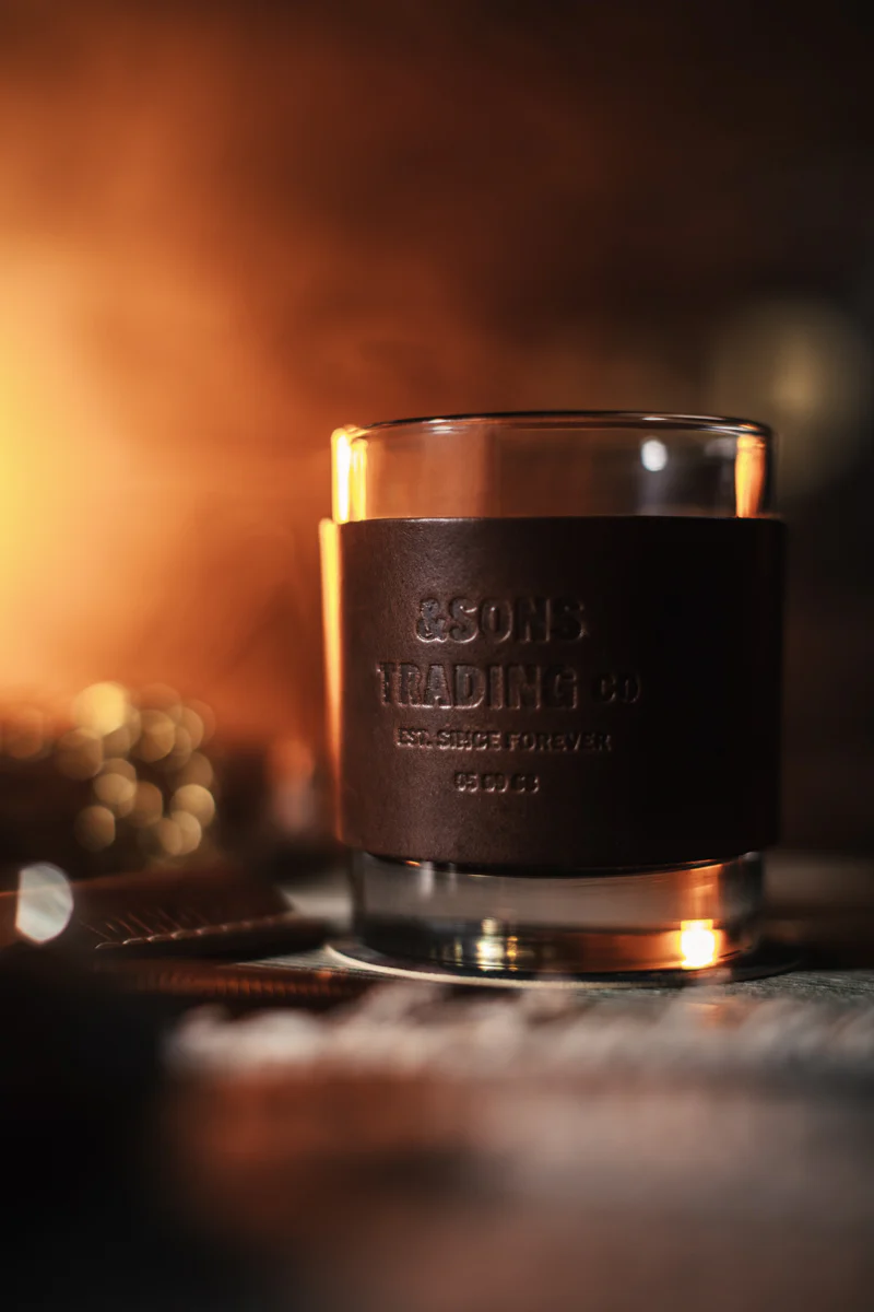 &SONS Leather Whiskey Glass Band Brown - Image 2